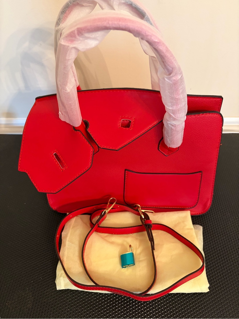 Red Structured Disordered Tote Handbag - Women's Fashion Bag - Picture 11 of 13